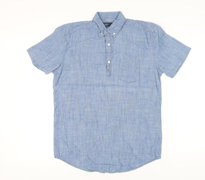 EASY Men's Blue Cotton Short Sleeve Button-Down Shirt Size S