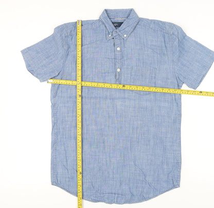 EASY Men's Blue Cotton Short Sleeve Button-Down Shirt Size S