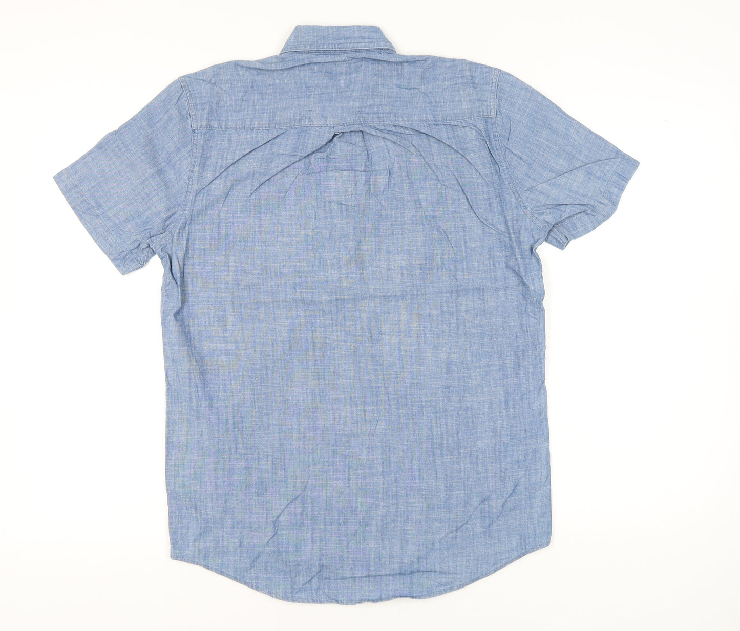 EASY Men's Blue Cotton Short Sleeve Button-Down Shirt Size S