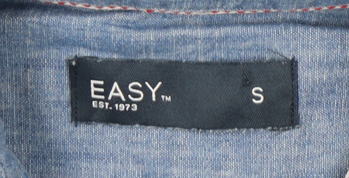 EASY Men's Blue Cotton Short Sleeve Button-Down Shirt Size S