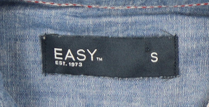 EASY Men's Blue Cotton Short Sleeve Button-Down Shirt Size S