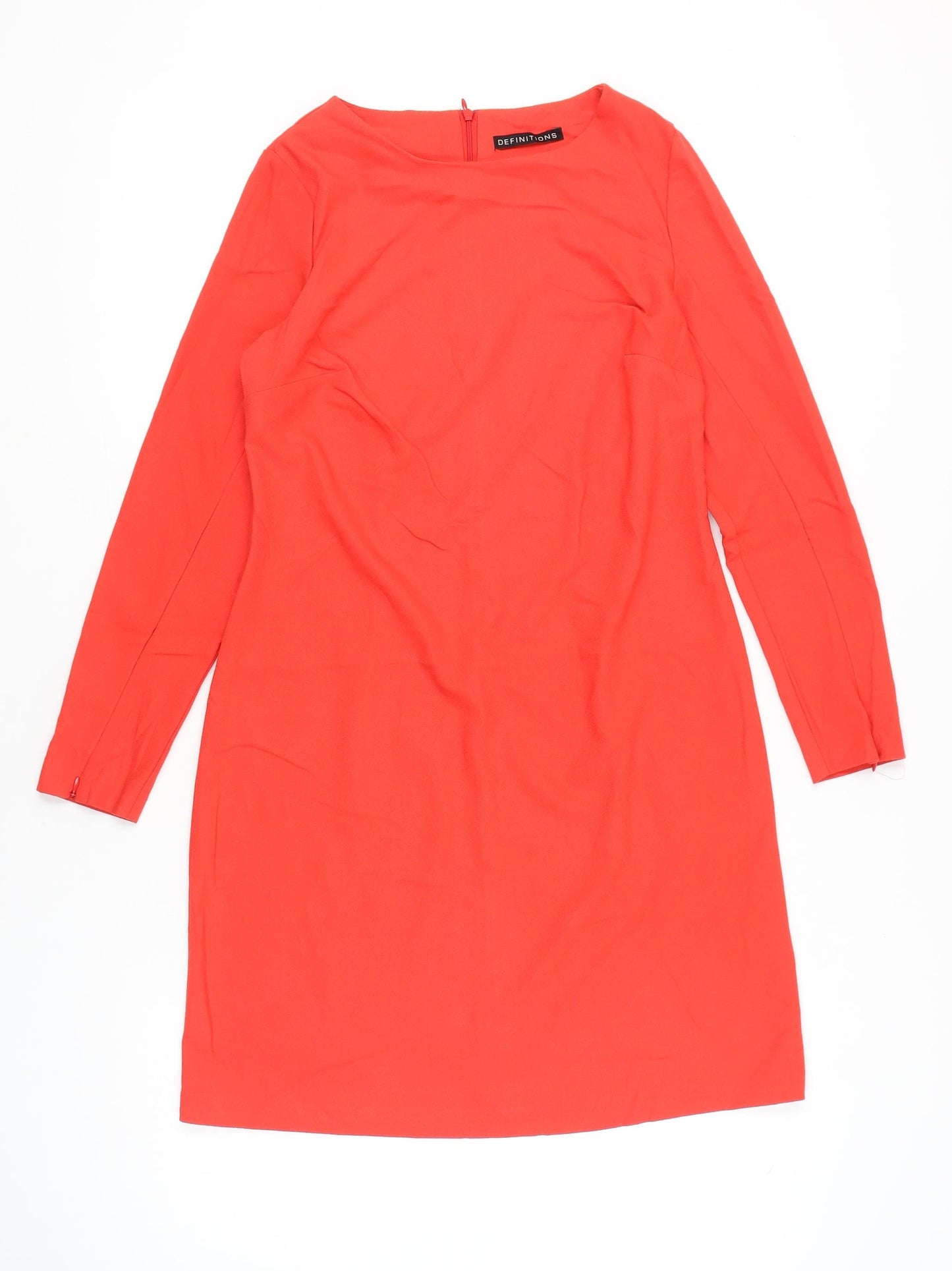 Definitions Women Red Shift Dress Size 12 Knee Length Long Sleeve