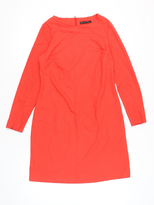 Definitions Women Red Shift Dress Size 12 Knee Length Long Sleeve