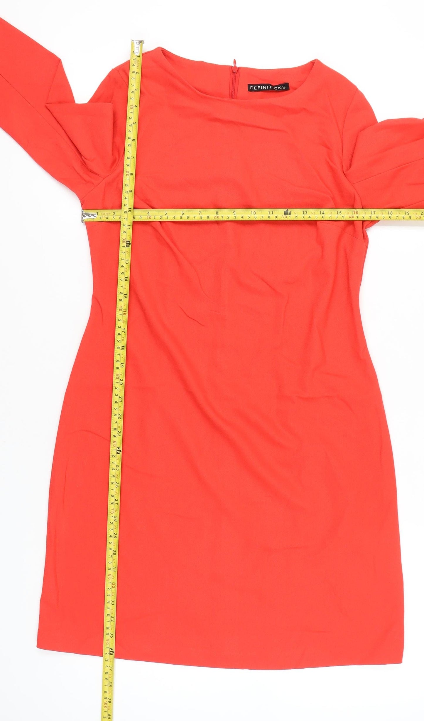 Definitions Women Red Shift Dress Size 12 Knee Length Long Sleeve