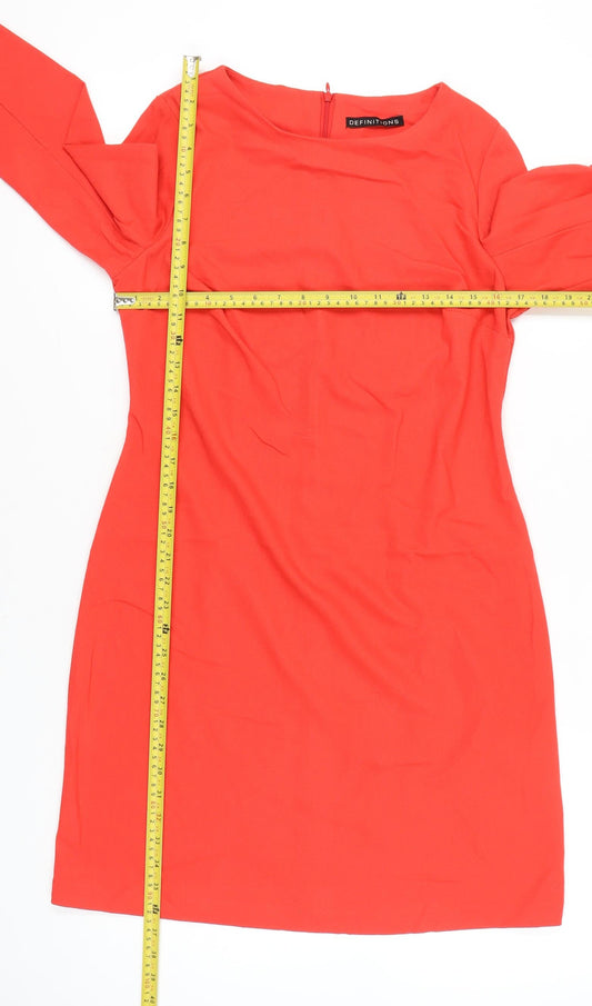 Definitions Women Red Shift Dress Size 12 Knee Length Long Sleeve