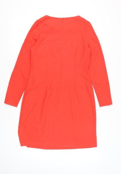 Definitions Women Red Shift Dress Size 12 Knee Length Long Sleeve
