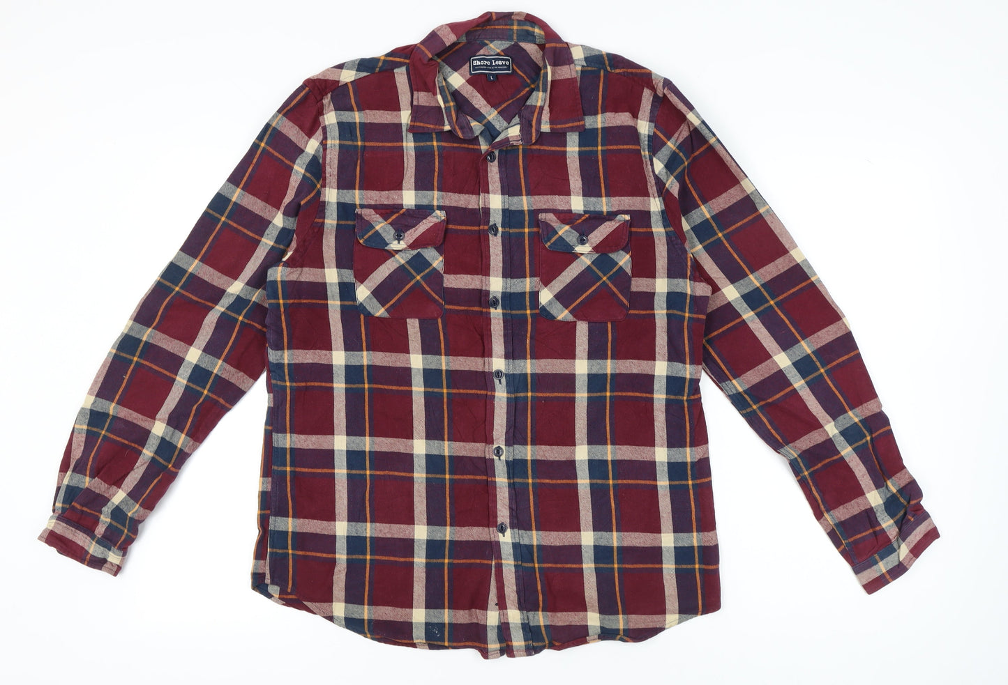 Shore Leave Men's Red Plaid Flannel Button-Up Shirt L Long Sleeve