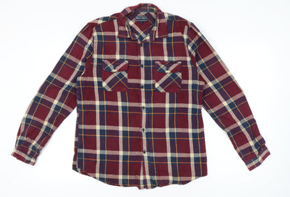 Shore Leave Men's Red Plaid Flannel Button-Up Shirt L Long Sleeve
