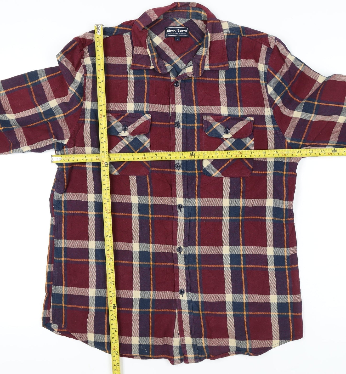 Shore Leave Men's Red Plaid Flannel Button-Up Shirt L Long Sleeve
