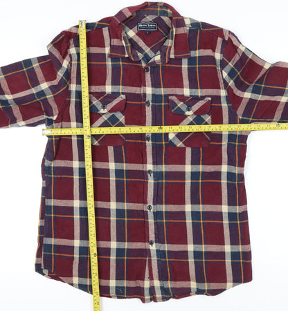 Shore Leave Men's Red Plaid Flannel Button-Up Shirt L Long Sleeve