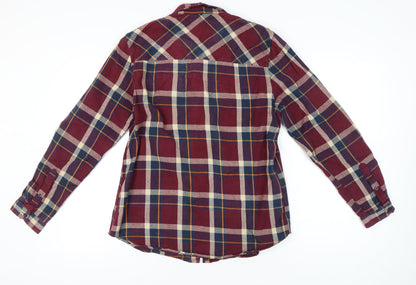 Shore Leave Men's Red Plaid Flannel Button-Up Shirt L Long Sleeve