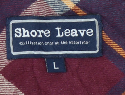 Shore Leave Men's Red Plaid Flannel Button-Up Shirt L Long Sleeve