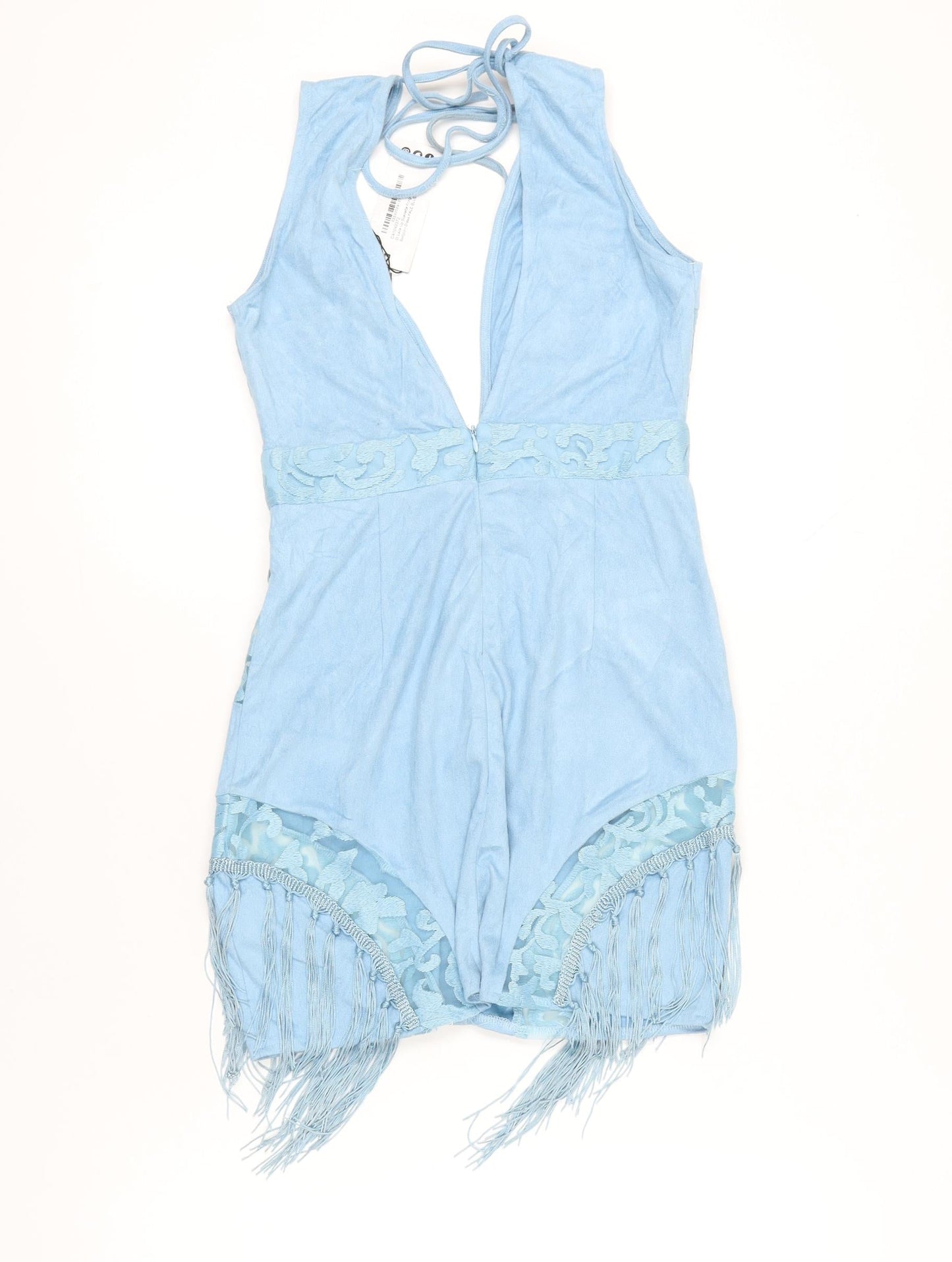 Boohoo Women Blue Halter Bodycon Mini Dress UK 10 Fringe Party