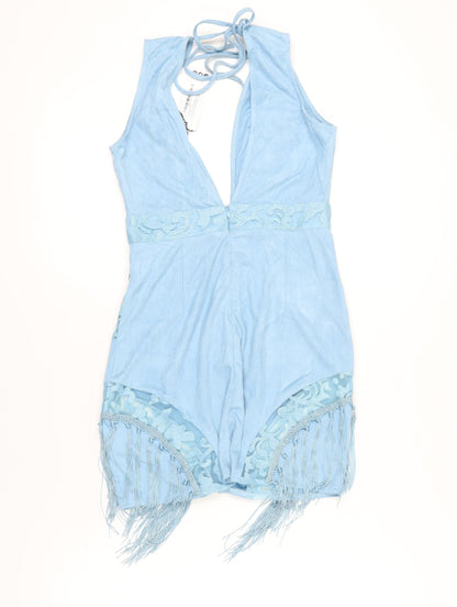 Boohoo Women Blue Halter Bodycon Mini Dress UK 10 Fringe Party