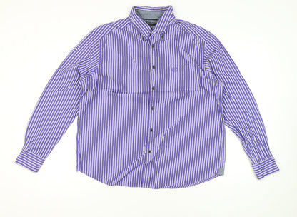 Marks and Spencer Men’s Purple Striped Cotton Button-Up Shirt XL 44-46"