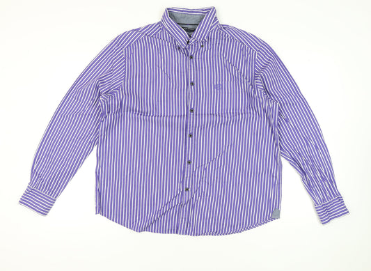 Marks and Spencer Men’s Purple Striped Cotton Button-Up Shirt XL 44-46"