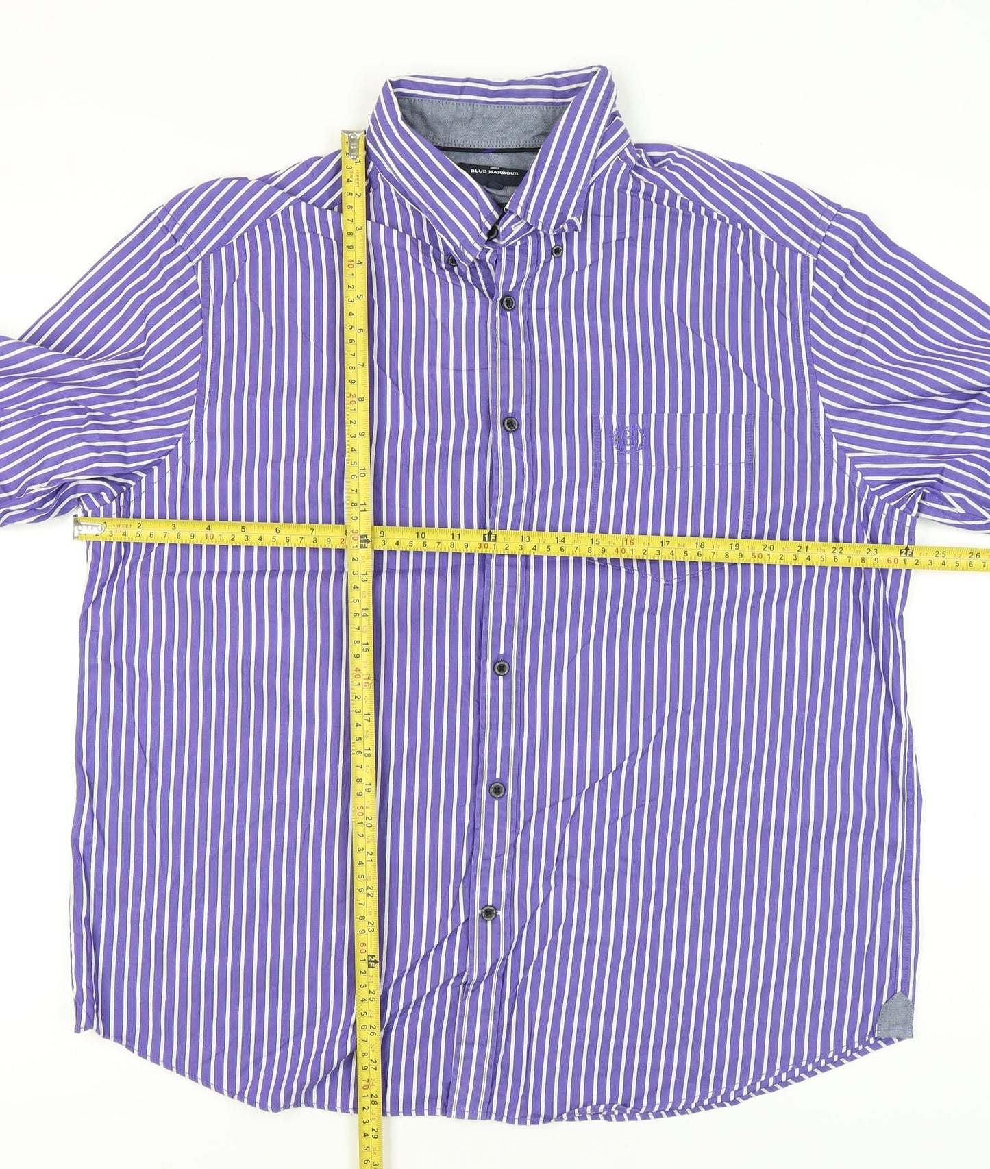 Marks and Spencer Men’s Purple Striped Cotton Button-Up Shirt XL 44-46"