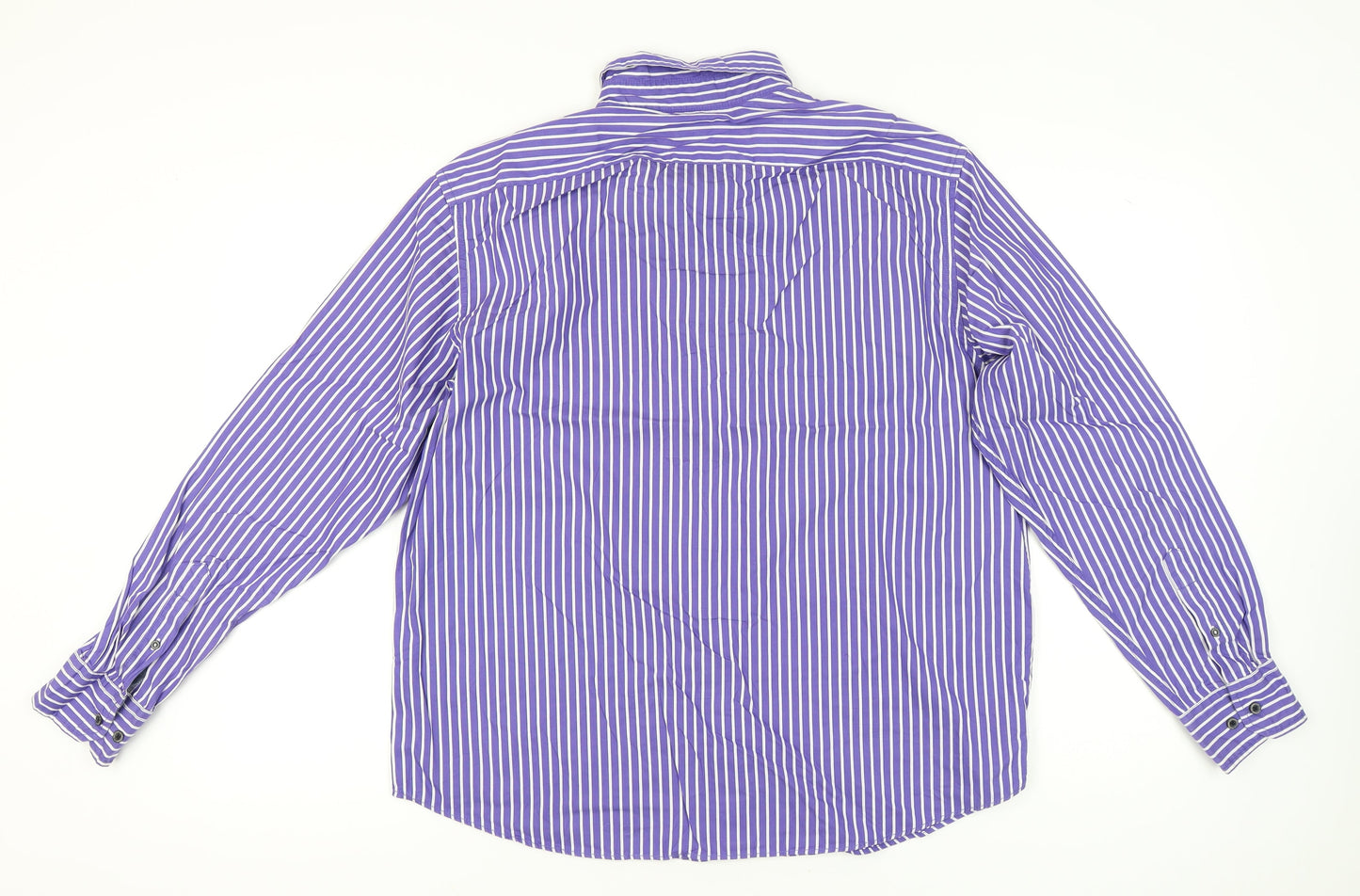 Marks and Spencer Men’s Purple Striped Cotton Button-Up Shirt XL 44-46"