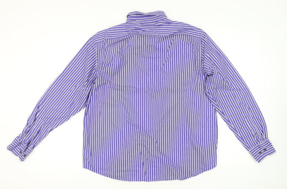 Marks and Spencer Men’s Purple Striped Cotton Button-Up Shirt XL 44-46"
