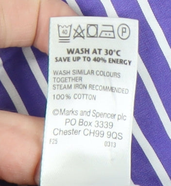 Marks and Spencer Men’s Purple Striped Cotton Button-Up Shirt XL 44-46"