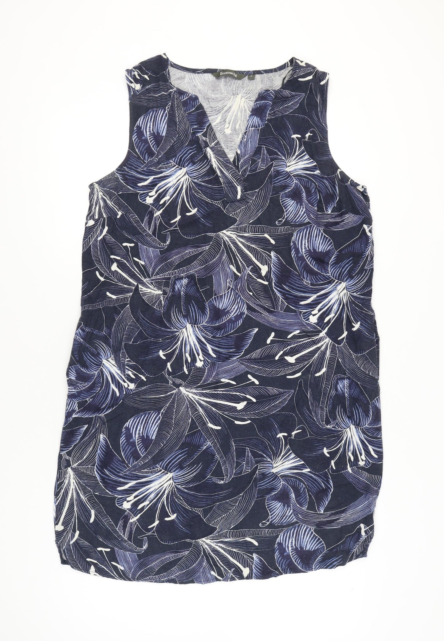 Bonmarché Women’s Blue Floral Shift Dress Size 16 V-Neck Sleeveless