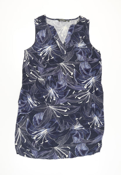 Bonmarché Women’s Blue Floral Shift Dress Size 16 V-Neck Sleeveless