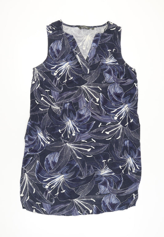 Bonmarché Women’s Blue Floral Shift Dress Size 16 V-Neck Sleeveless