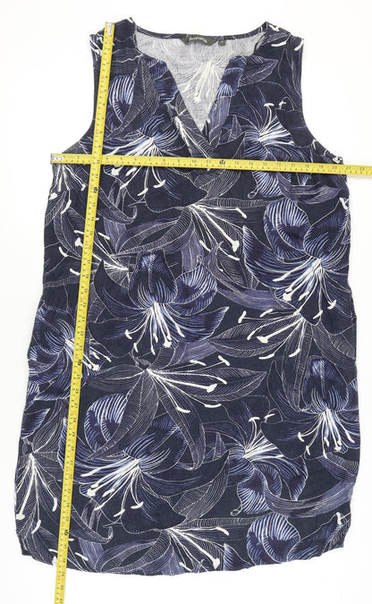 Bonmarché Women’s Blue Floral Shift Dress Size 16 V-Neck Sleeveless