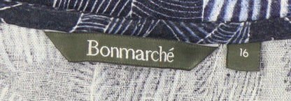 Bonmarché Women’s Blue Floral Shift Dress Size 16 V-Neck Sleeveless