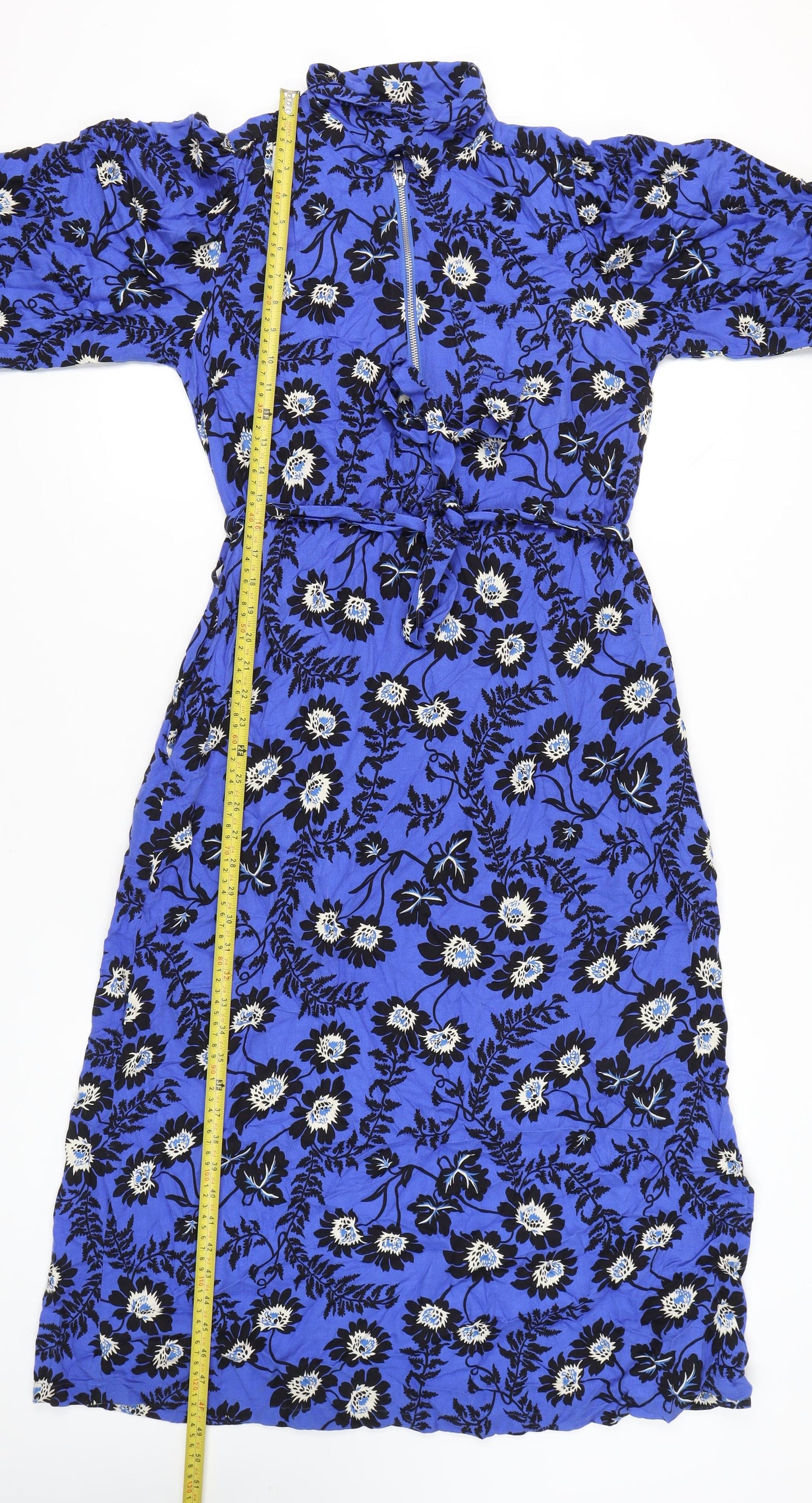 Next Women’s Blue Floral Midi Shirt Dress Size 12 High Neck