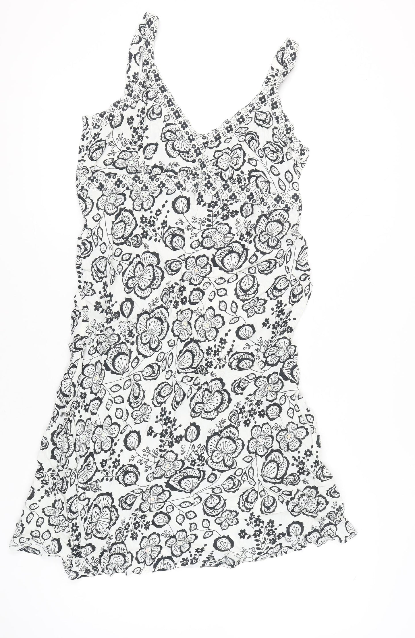 New Look Womens Black White Floral Viscose Slip Dress UK 18