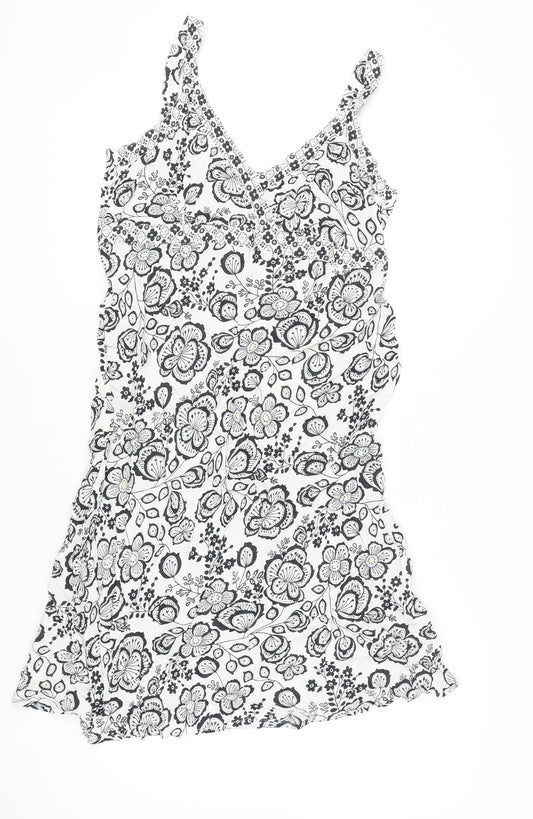 New Look Womens Black White Floral Viscose Slip Dress UK 18