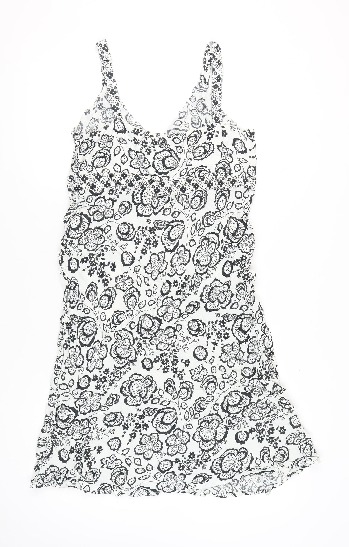 New Look Womens Black White Floral Viscose Slip Dress UK 18