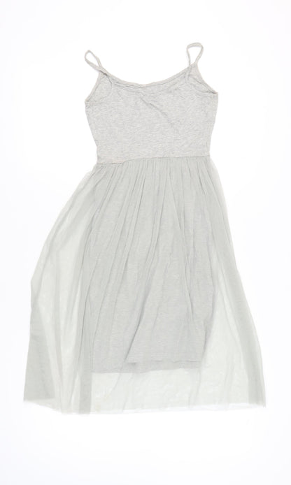 Topshop Womens Grey Size 6 Slip Midi Dress Sleeveless Scoop Neck