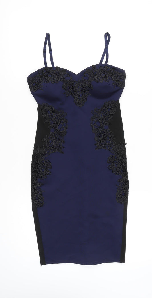 Lipsy Women Blue Bodycon Lace Knee Length Dress Size 10