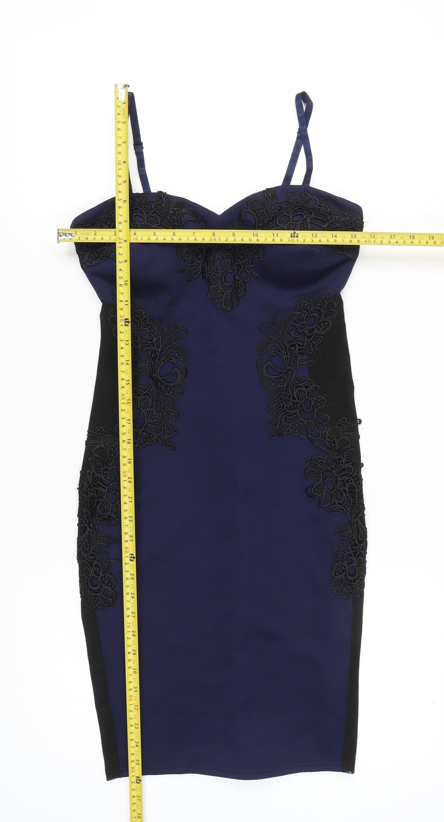Lipsy Women Blue Bodycon Lace Knee Length Dress Size 10