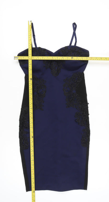 Lipsy Women Blue Bodycon Lace Knee Length Dress Size 10