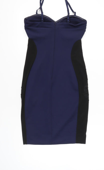 Lipsy Women Blue Bodycon Lace Knee Length Dress Size 10