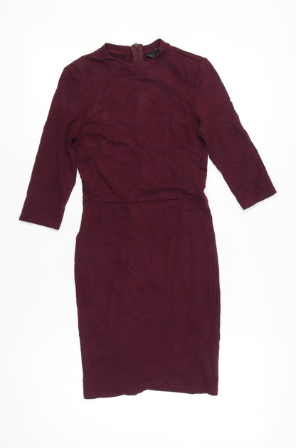 Topshop Women’s Purple Bodycon Dress UK 10 Knee Length 3/4 Sleeve