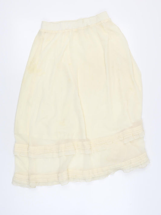 Monki Womens Ivory Midi Peasant Skirt Size S Polyester Layered