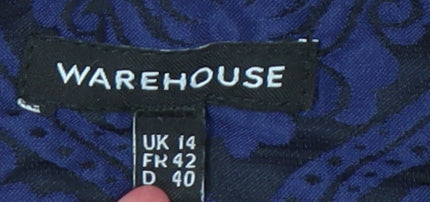 Warehouse Women’s Blue Jacquard Beaded Collar Sleeveless Playsuit Size 14