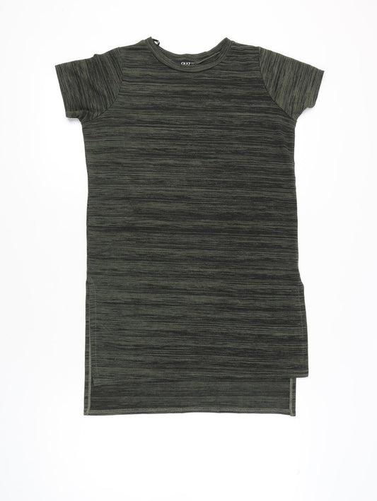 Quiz Women Green Striped Tunic T-Shirt Size 12 Short Sleeve
