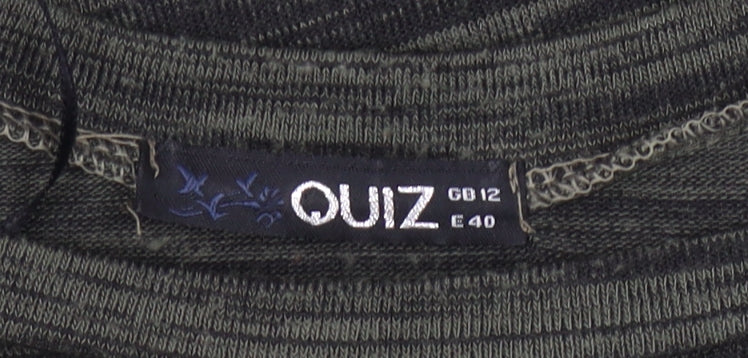 Quiz Women Green Striped Tunic T-Shirt Size 12 Short Sleeve