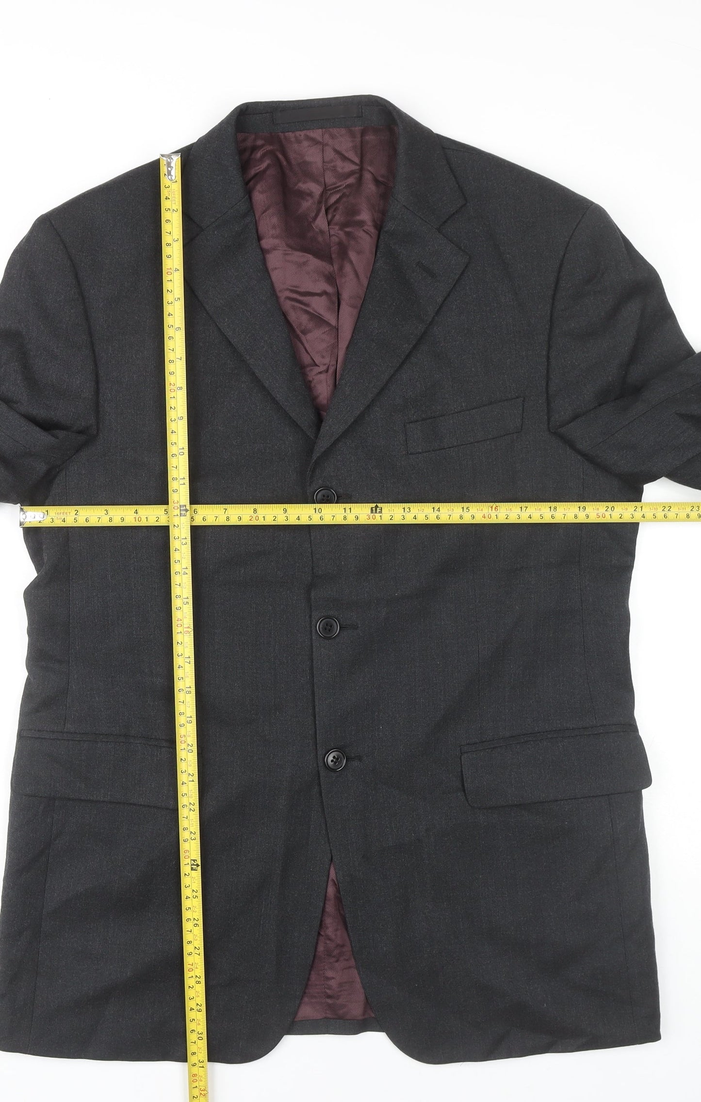 Marks and Spencer Men's Grey Wool Blazer Jacket 40R Medium Classic Fit