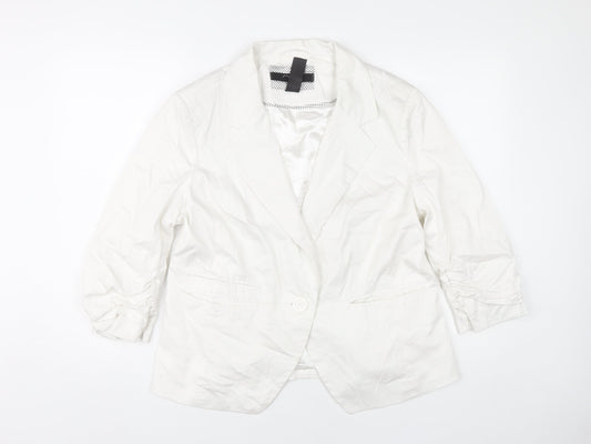 New Look Women White Blazer UK 18 Cotton Blend Single-Breasted