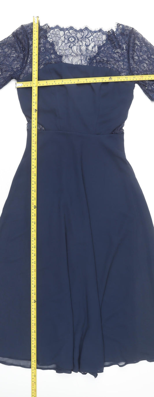 ASOS Women’s Blue Lace Midi A-Line Dress Size 8 Formal Party Wear