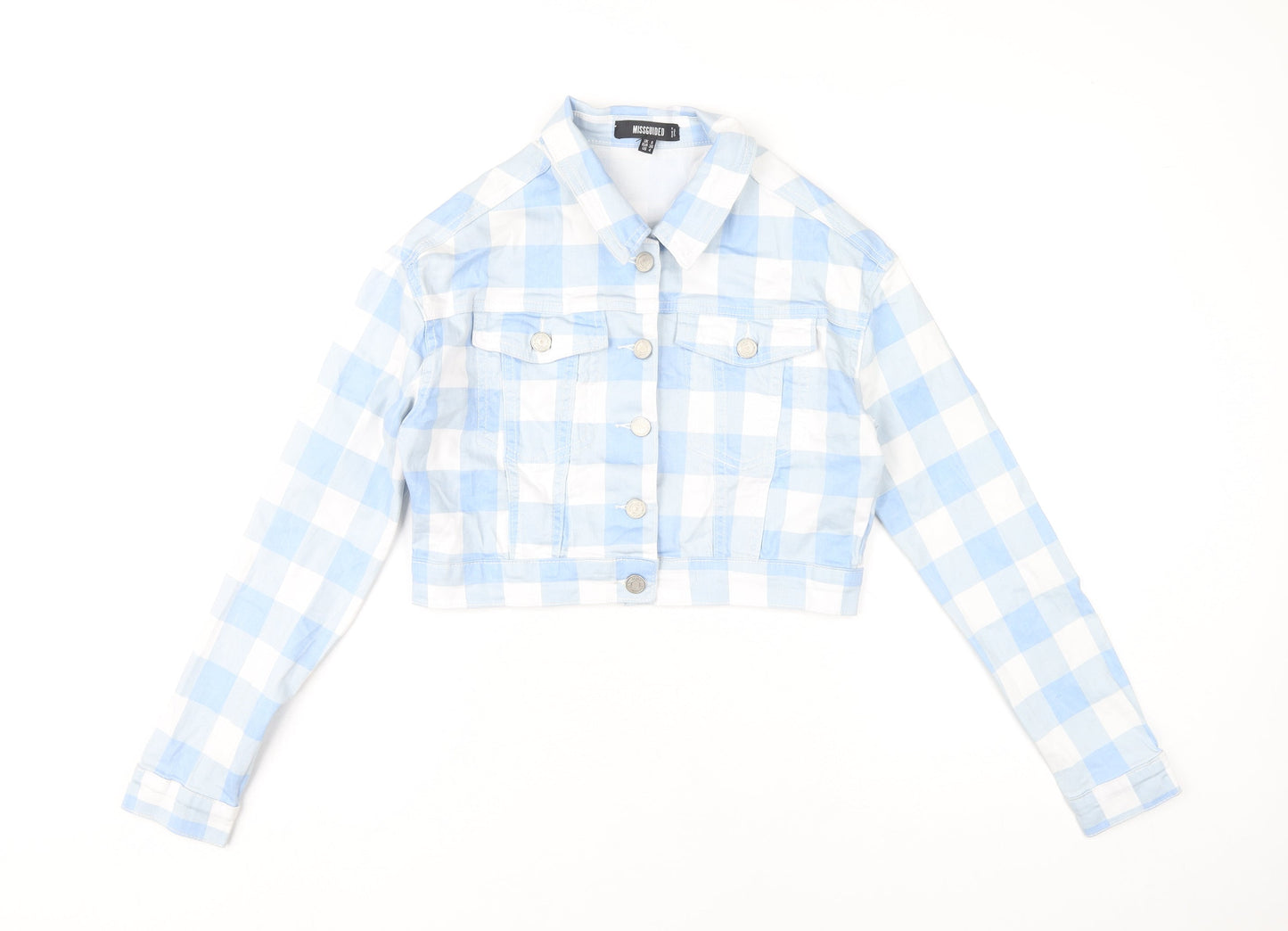 Missguided Women’s Blue Check Cropped Jacket Size 8