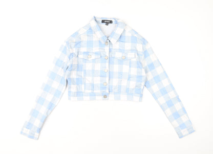 Missguided Women’s Blue Check Cropped Jacket Size 8