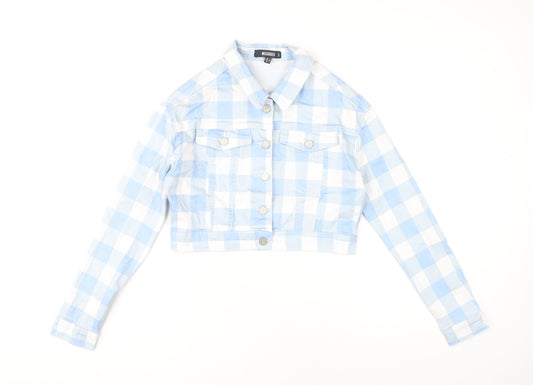 Missguided Women’s Blue Check Cropped Jacket Size 8