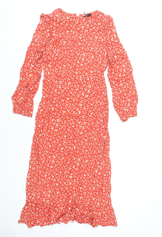 Nobody's Child Women's Red Midi Floral Ruffle Dress Size 8